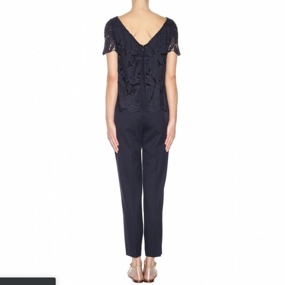 NWT $495 Tory Burch Lace Bodice Jumpsuit Navy‎ Blue [SZ 12 ] - Picture 7 of 12
